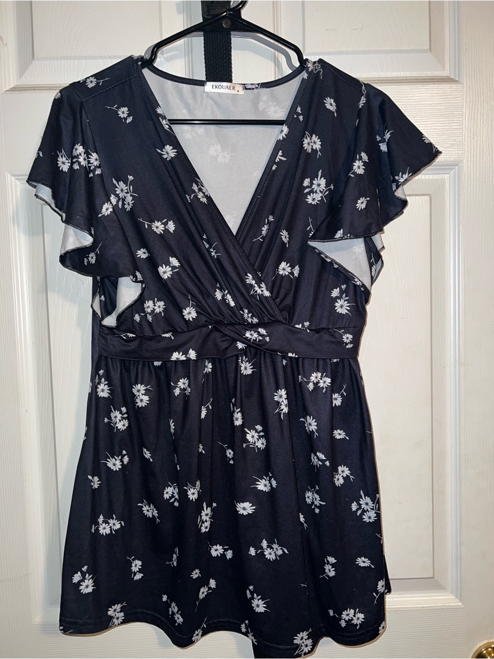 Black Floral v neck maternity shirt